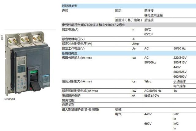 施耐德Compact NSX電動機(jī)保護(hù)塑殼斷路器參數(shù)表